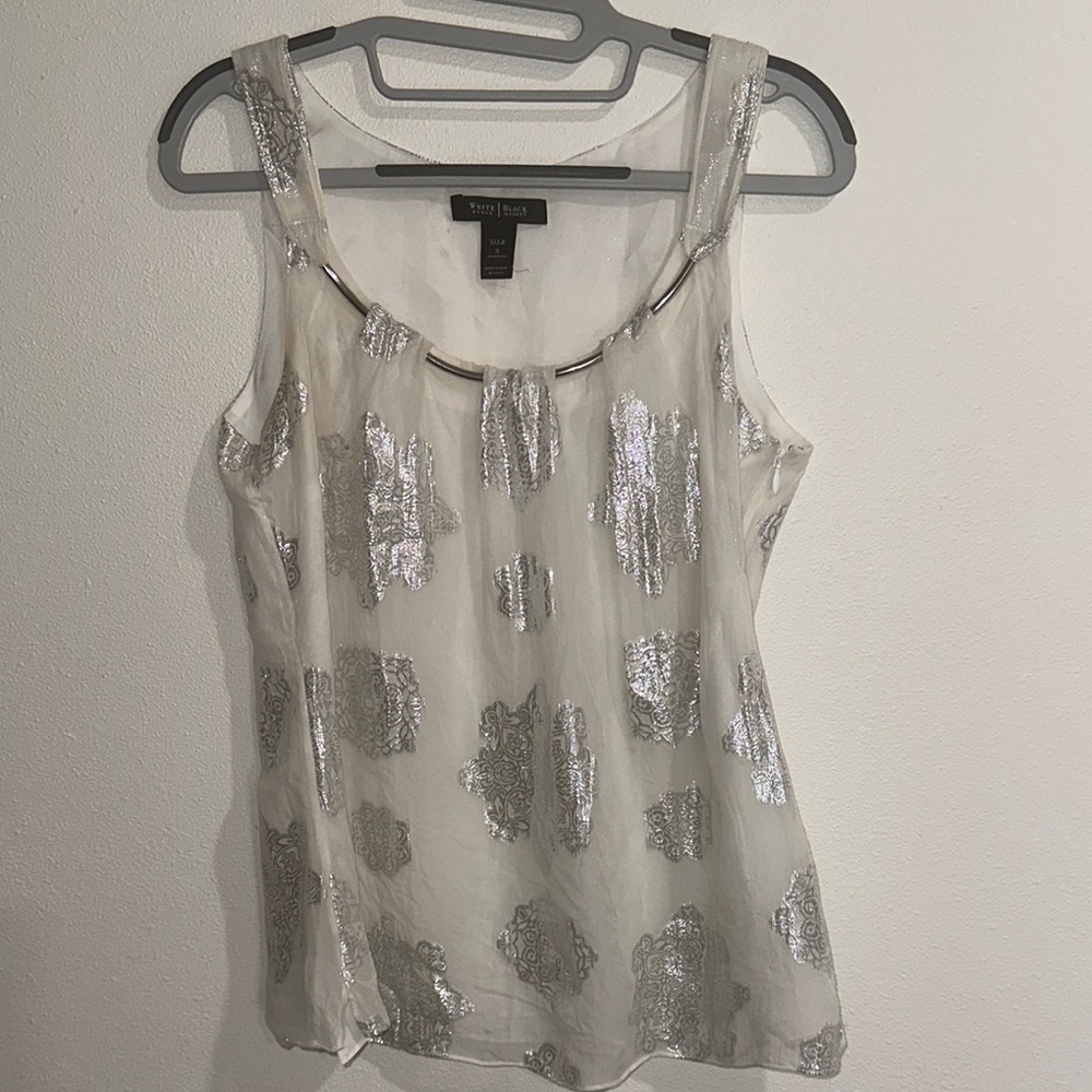 White House Black Market Women Cream Sequin Tank Top